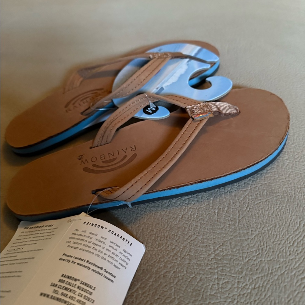 Rainbow Tan Leather Flip Flops